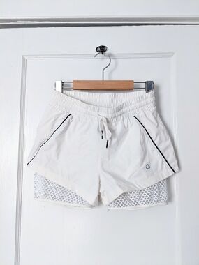 Titika White Athletic Layered Mesh Shorts with Contrast Piping
